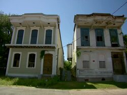 MS View of Two derelict building / New Orleans, Louisiana, United States Stock Footage