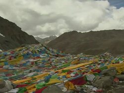 Pan Right Buddhist Prayer Flags Lhasa Tibet China Stock Footage