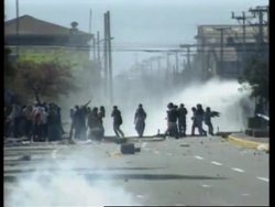 CHILE: SANTIAGO DE CHILE: SACKED COAL MINERS CLASH WITH POLICE News Clip