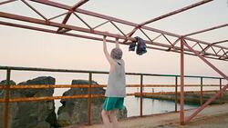 boy doing phisical exercise Stock Footage
