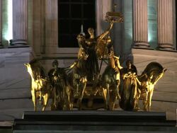 A close up view of one of the statues that adorns the Minnesota State Capitol building in St. Paul Minnesota Stock Footage