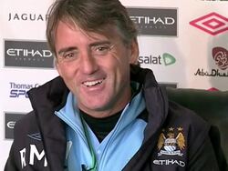 Manchester City manager Roberto mancini on Carlos Stock Footage