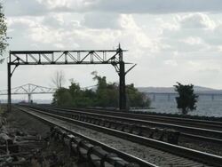 W/S Railway track along side Hudson River Stock Footage