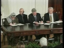 USA: REACTIONS TO MIDDLE EAST LAND FOR PEACE DEAL News Clip