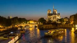 Notre Dame cathedral and the River Seine, Paris, France, Europe - Time lapse Stock Footage