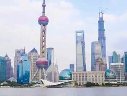 Time Lapse - Shanghai Skyline at Twilight (Panning) Stock Footage