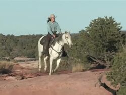 MS TS Women Galloping Horse through Majestic Red Rock Mountains / Telluride, Colorado, United States  Stock Footage