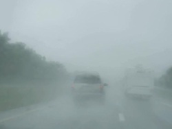 MS POV Shot of driving on highway in rain / Missouri, United States Stock Footage