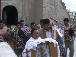 Traditional religious procession, Bolivia, Sacabaya Stock Footage