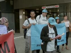 Activists And Homeless Demonstrate In Support Of Pan Am Hotel Shelter, Which Has Drawn Criticism From Neighborhood Groups Stock Footage