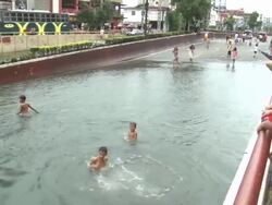 Street Kids Play In Flood Waters Manila Philippines Stock Footage
