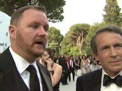 INTERVIEW: amfAR CEO Kevin Frost, L'Oreal President Consumer Products Division Worldwide Jean-Jacques Lebel on the goals of amfAR at the amfAR Gala Red Carpet Arrivals : 64th Cannes Film Festival at Antibes . (Footage by WireImage Video/GettyImages) Stock Footage