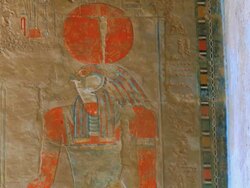 CU PAN Ancient wall paintings at Hatshepsut's temple / Luxor, Egypt Stock Footage