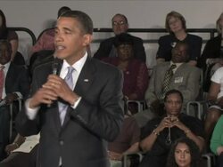 July 2, 2009 MS President Obama giving speech at townhall meeting about the importance of reforming the US healthcare system / Annandale, Virginia / AUDIO Stock Footage