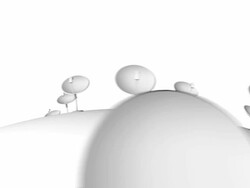 Dolly past many satellite dishes around globe Stock Footage