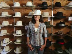 MS Young woman in cowboy hat store / Santa Fe, New Mexico, United States Stock Footage