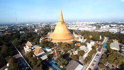 Aerial view Phra Pathommachedi is a stupa in Thailand. Stock Footage
