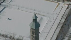 'WS TD AERIAL Shot of building nearby skating ground / New York City, United States' Stock Footage
