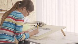 Architect drawing blueprint in office Stock Footage