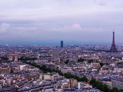 High view on Arc de Triomphe and Eiffel Tower day to night Stock Footage