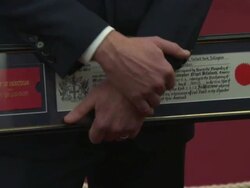 Damien Lewis at Damian Lewis given keys to The City Of London at The Guildhall on March 19, 2013 in London, England (Footage by WireImage Video/Getty Images) Stock Footage