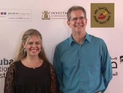 Directors Jennifer Lee and Chris Buck attend the 'Frozen' red carpet at the 10th Annual Dubai International Film Festival Stock Footage