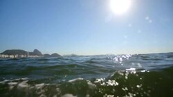 Waves splash camera from boat's wake over Copacabana waters Stock Footage