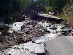 HD video Creek washes out road Boulder Colorado Stock Footage