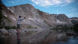 4k Slow Motion Fly Fishing inï¿½Mountain Lake at Dawn Stock Footage