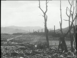 Hiroshima smolders in ruins after an atomic blast. News Clip