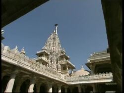 MS spire of Jain temple in Rankpur, Rajasthan, India Stock Footage