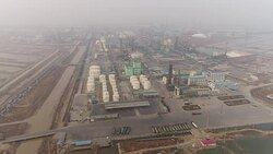 Aerial View of Petrochemical Plant and Air Pollution In China Stock Footage