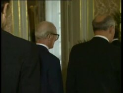 Mikhail Gorbachev and Erich Honecker at ceremony Stock Footage
