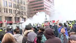 Riot police clash with anti Trump protesters News Clip