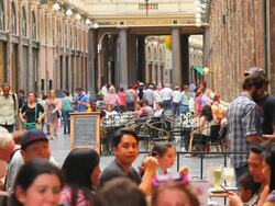 People in the Galeries Royales Saint-Hubert (Koninklijke Sint-Hubertusgalerijen) in Brussels  Stock Footage
