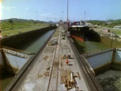 Ships in Panama canal lock, time lapse, MS, Panama. Stock Footage