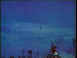 1960s missile blasting off over camera (night?) / Cold War / documentary Stock Footage