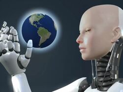 Animation of an android with the Earth Stock Footage