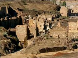 Old buildings next to mine for iron & copper, Rio Tinto, Huelva, Andalusia, Spain Stock Footage