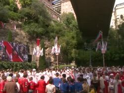 ATMOSPHERE Crowds at the Monaco Royal Wedding: Saint Devote's Church Appearance at Monaco . (Footage by WireImage Video/Getty Images Entertainment Video) Stock Footage
