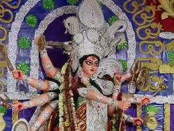 CU ZO Statues of Goddess Durga at Durga Puja celebration / Kolkata, West Bengal, India Stock Footage