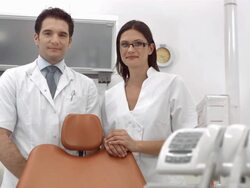 HD DOLLY: Portrait Of A Dentist And Dental Assistant Stock Footage