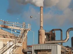 MS Pipes and smokestacks of a geothermal power plant Stock Footage