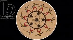 Animated 19th century phenakistoscope with man playing guitar while woman peeks through window Stock Footage