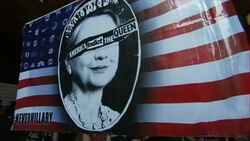 Anti Hillary Clinton protesters outside convention News Clip