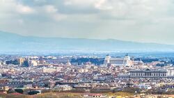 Close-up timelapse of clouds over the Rome and Vittoriano National Monument. Rome, Italy. April, 2016. Stock Footage