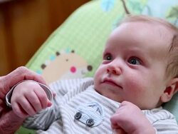 ECU Shot of baby smiling / Lamy, New Mexico, United States Stock Footage