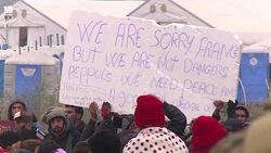 CLEAN : Blocked migrants protest at Greek Macedonia border News Clip