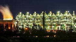 Petroleum Refinery Smoke Day With Blue Sky , Timelapse. Stock Footage