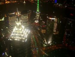 Zoomed view to the lights on the top of tall skyscraper in Huangu Park. Stock Footage
